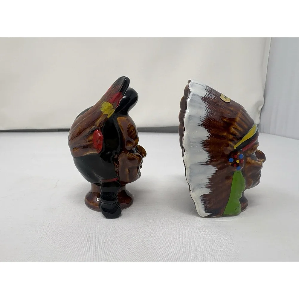 Vintage Walls Ceramic Japan Hand Painted Native American Colorful Salt & Pepper